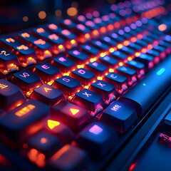 Obraz premium RGB Backlit Keyboard Close Up - Gaming Keyboard with Colorful Lights
