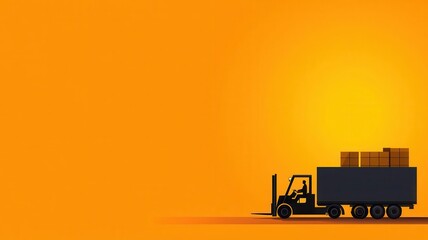 Silhouette of forklifts loading cargo onto trucks, with a manager supervising transportation logistics, silhouette forklifts loading, transportation operations management