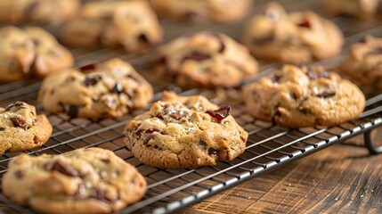 Freshly baked cookies on a cooling rack