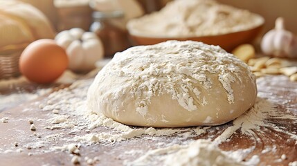 Fototapeta premium Preparing fresh bread dough with flour and yeast