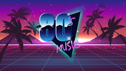 Retro style disco design neon.80's music mix.80s background,Retro background in 80s 90s pop art style. Vapor wave disco party banner in neon colors.futuristic neon sunset.