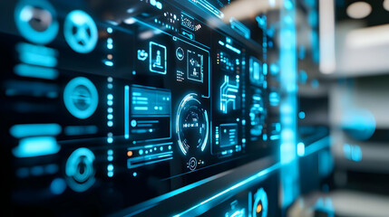 Obraz premium Blue Glowing Interface Digital Display Illustration