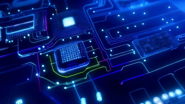 Digital Technology Concept with Circuit Board and Microchips