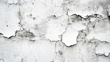 Obraz premium Textured white wall with cracks highlighting signs of aging and weathering over time