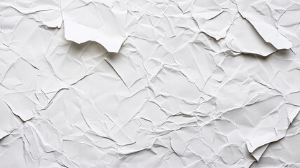 Crumpled white paper texture showcasing intricate folds and shadows in a minimalist design