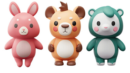 Fototapeta premium set of bunny toys for childern cut out and isolated over a transparent PNG background