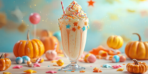 A tall glass of pumpkin ice cream, generative AI