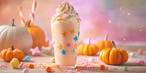 Fototapeta premium A tall glass of pumpkin ice cream, generative AI