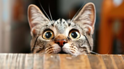 Curious Cat Peeking Over the Edge