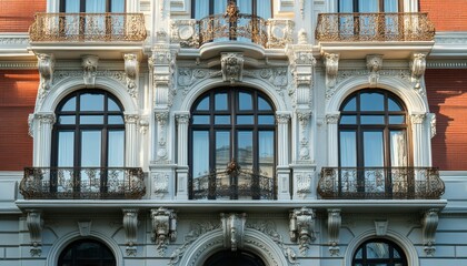Ornate Facade of a Historic Building with Balconies and Windows