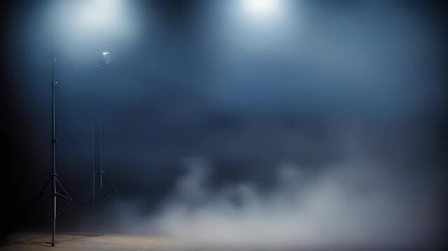 Spotlight and Smoke in Dark Room with Copy Space