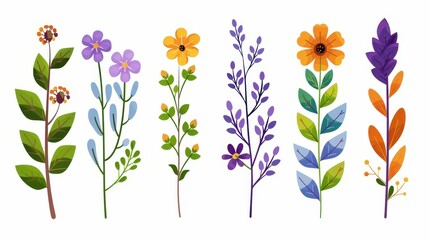 Vibrant abstract blooms in modern style, showcasing wildflower stems of spring and summer against a crisp white backdrop.