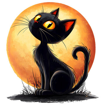 Cute black cat sitting on a pumpkin tshirt design isolated on a transparent background