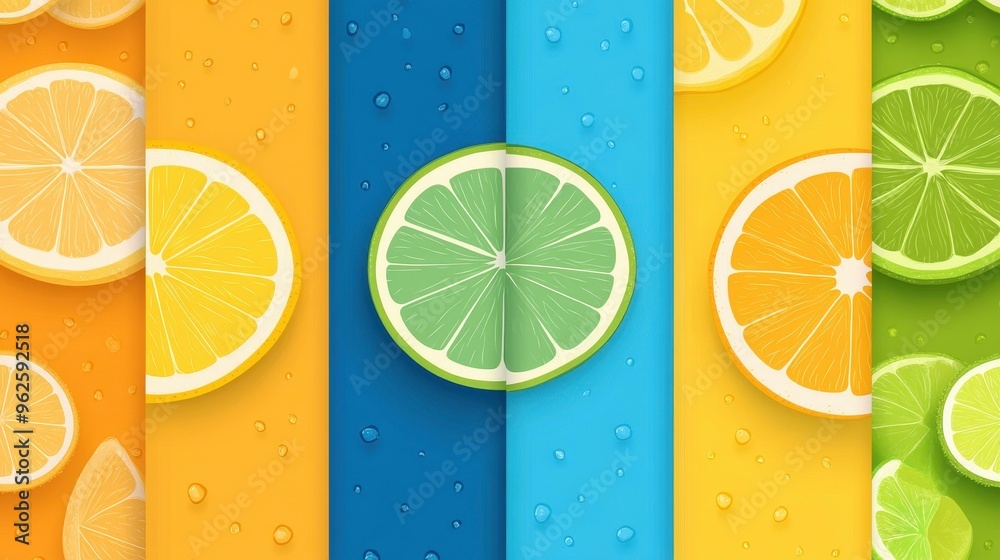 Poster Bright and zesty, these cute citrus fruits in vibrant tones add a fresh touch to any design and are perfect for lemonade lovers.