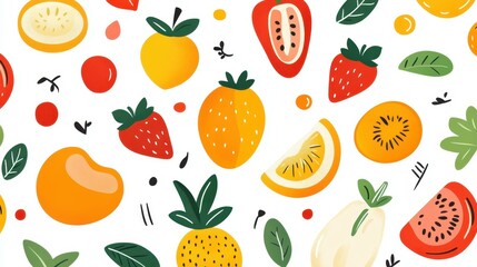 Obraz premium Vibrant garden fruits create a seamless decorative pattern, perfect for showcasing fresh, organic food in a modern style.