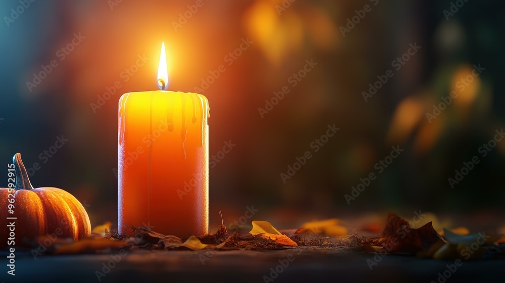 Wall mural A flickering candle casts soothing light and shadows, creating a serene Halloween atmosphere perfect for relaxation.