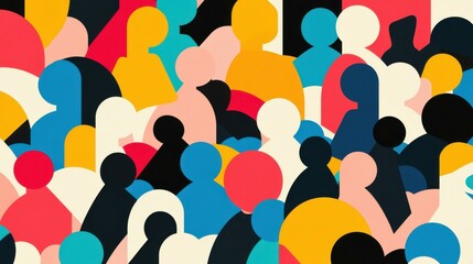 Vibrant geometric human figures illustrated in abstract style, blending modern design with playful cartoon textures.