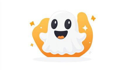 A cheerful cartoon ghost smiles brightly, surrounded by a clean, white backdrop, perfect for fun designs.