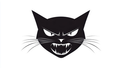 Fierce black cat face hissing with attitude, perfect for Halloween decor. Realistic ink sketch captures its mystique.