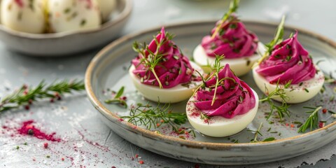Beetroot-infused deviled eggs for festive spring gatherings