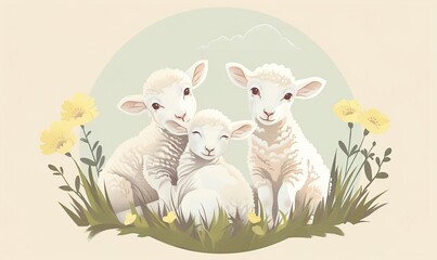 Realistic cartoon avatar of cute sheep animal on simple minimalist background Generate AI