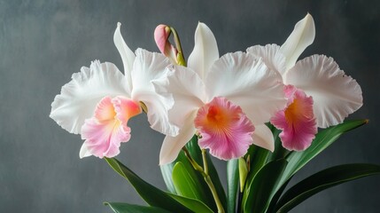 A bouquet of white and pink flowers with a pink center