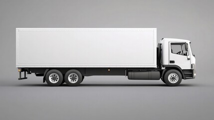 A white semi truck is parked on a grey road