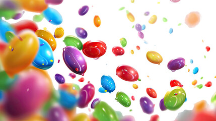 colorful jelly beans falling cut out isolated over a transparent png background