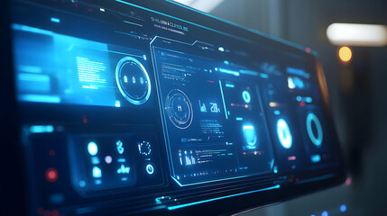 Obraz premium Futuristic Digital Interface with Blue Glowing Lights - 3D Illustration