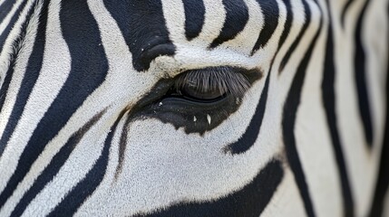 A close-up of a zebra's stripes, highlighting the unique pattern of black and white lines in nature