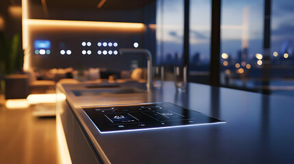 3D Illustration of Smart Home Control Panel on a Countertop