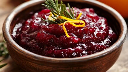 Close-up of Cranberry Sauce with Rosemary and Orange Zest