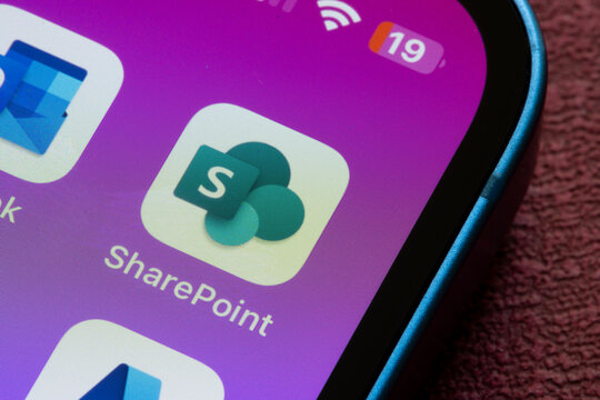 Portland, OR, USA - Sep 3, 2024: Microsoft SharePoint app icon is seen on an iPhone. SharePoint is a collection of enterprise content management and knowledge management tools developed by Microsoft.