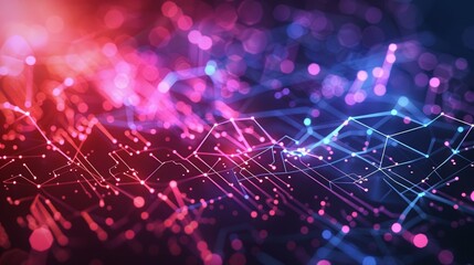 Obraz premium Cosmic Data Streams: A vibrant, abstract network of interconnected nodes and lines, pulsating with energy in a spectrum of red and blue hues.