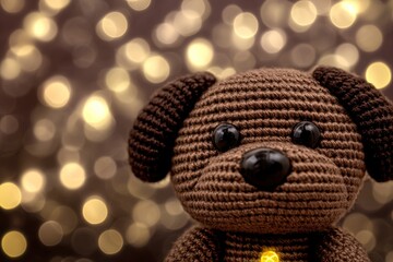Cute Crochet Dog Toy with Bokeh Lights