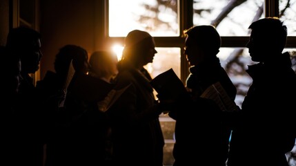Silhouettes of Choir Singers Near Window