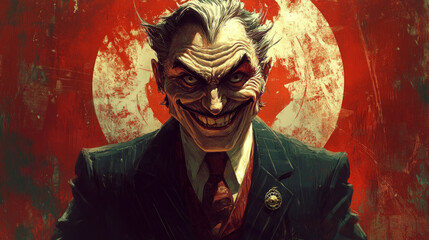 Fototapeta premium A man with a big smile on his face is wearing a suit and tie