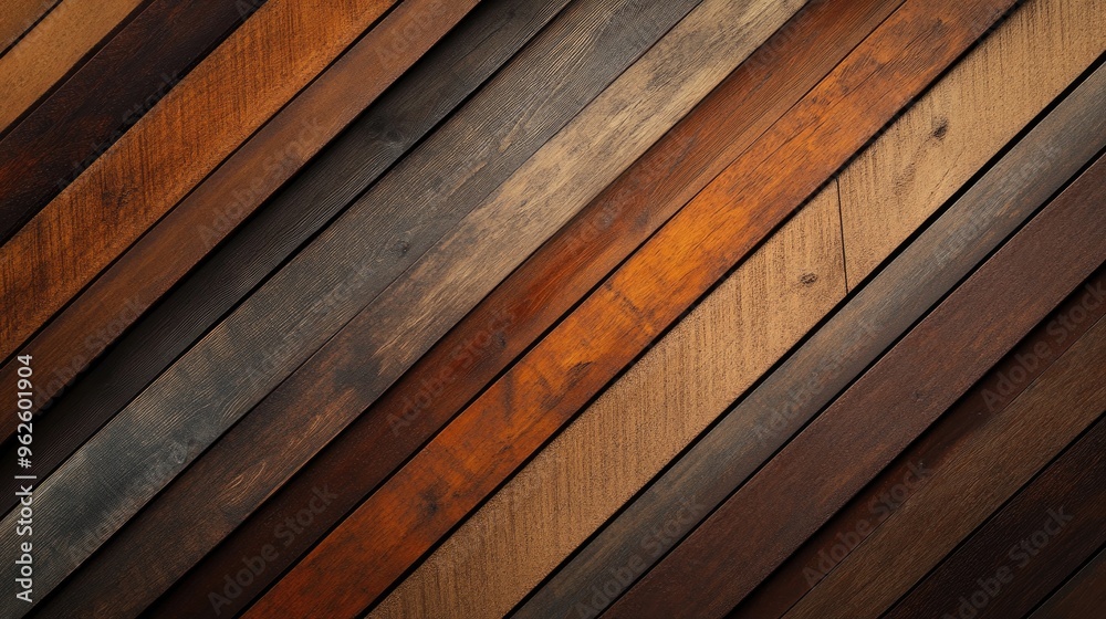 Poster abstract background featuring diagonal wooden planks in varying shades of brown, creating a dynamic 