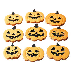 Collection of smiling and spooky Halloween pumpkins, perfect for festive decorations and seasonal themes.