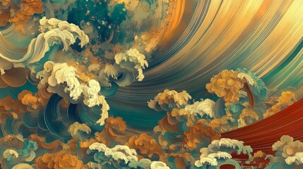 Celestial Tapestry: A vibrant abstract artwork featuring swirling clouds of color, reminiscent of a cosmic landscape or dreamscape. 