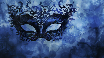 Ornate Venetian Mask Against Dark Blue Abstract Background