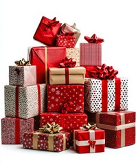 Fototapeta premium pile of christmas gifts isolated on white background