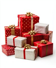 pile of christmas gifts isolated on white background