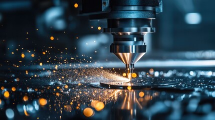 Close-up of a CNC machine tool cutting metal with perfect accuracy, representing precision engineering in modern manufacturing -