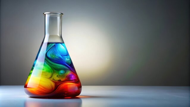 of a flask with a colorful liquid , chemistry, science, experiment, laboratory, research, liquid, glassware, solution