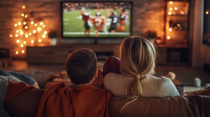 A Family Watching a Football Game on TV in Their Living Room