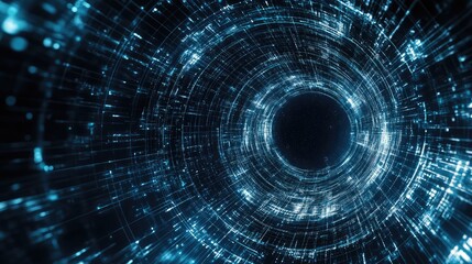 Bird-eye view of a digital vortex, with converging technology lines creating a powerful sense of digital motion and flow