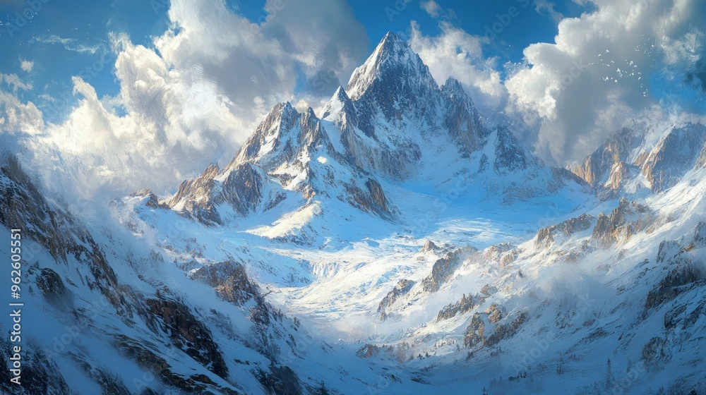 Wall mural Majestic Snowy Mountain Peak with Dramatic Cloudscape