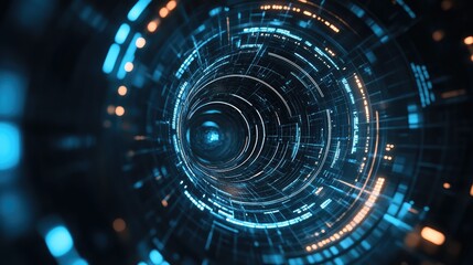 Obraz premium Technological digital vortex captured from above, featuring complex tech lines and a sense of depth.