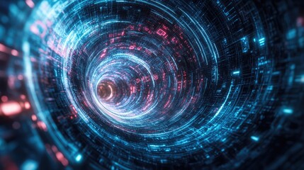Obraz premium Wide-angle drone view of a vibrant digital vortex, showcasing advanced technology lines and a futuristic sense of digital flow